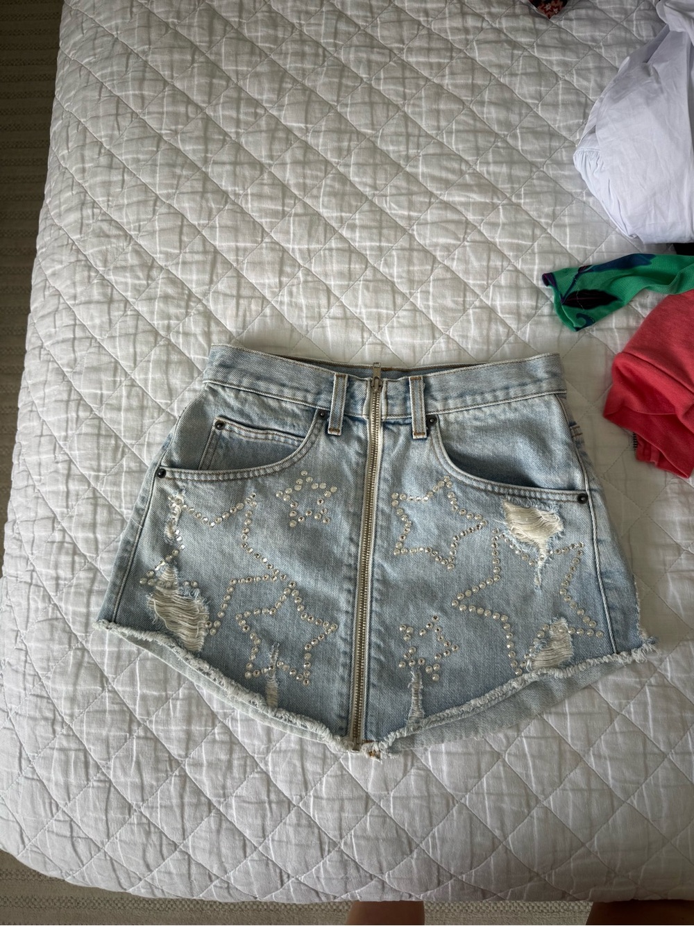 Carmar Light Blue Denim Mini Skirt with Star Studs